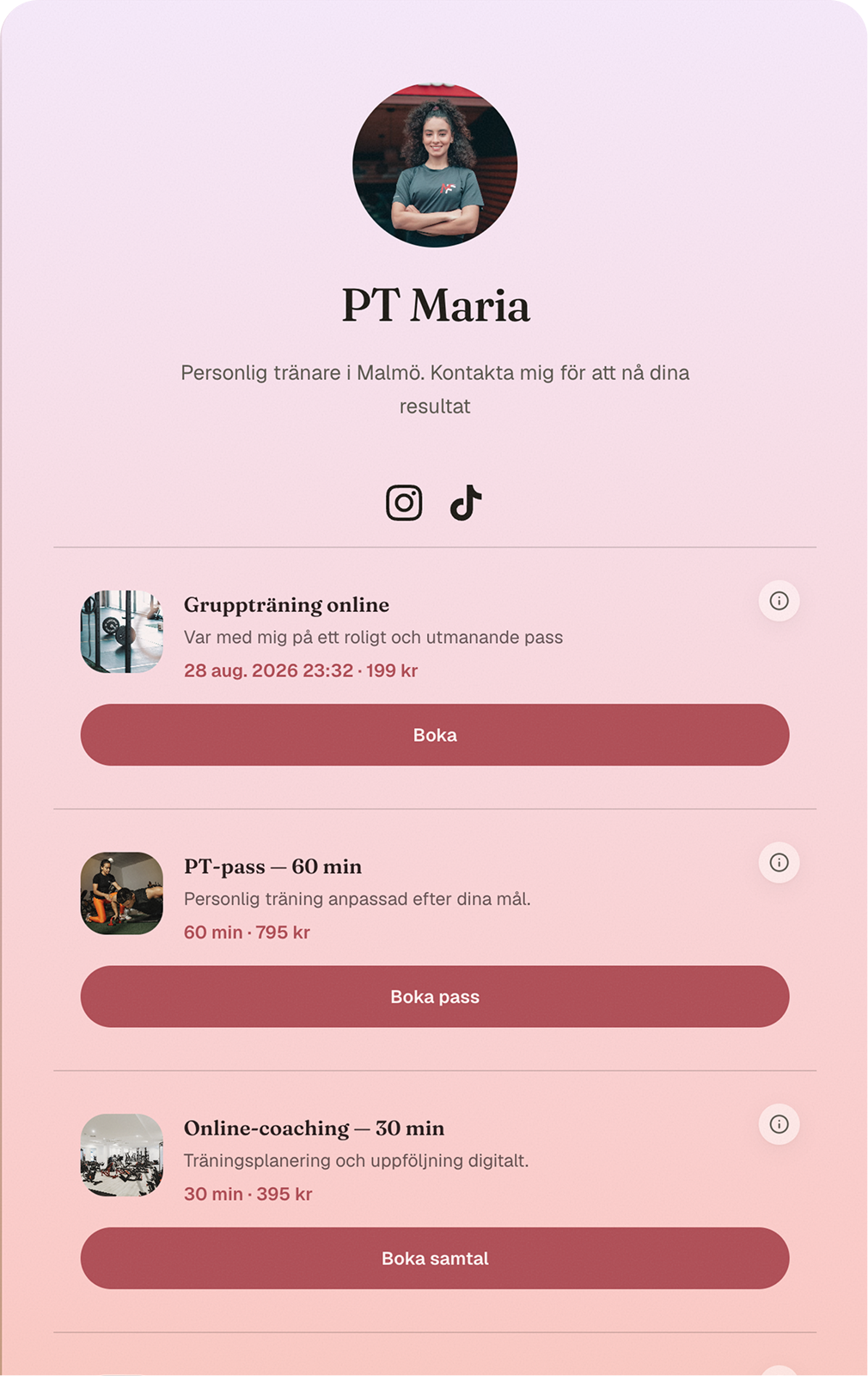 Personlig tränare — exempel på en butik byggd på Butikk